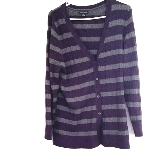 Tommy Hilfiger womens size 2X purple long sleeve striped button up cardi… - Picture 1 of 3
